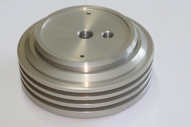 Machined aluminium pulley Colourless anodic treatment